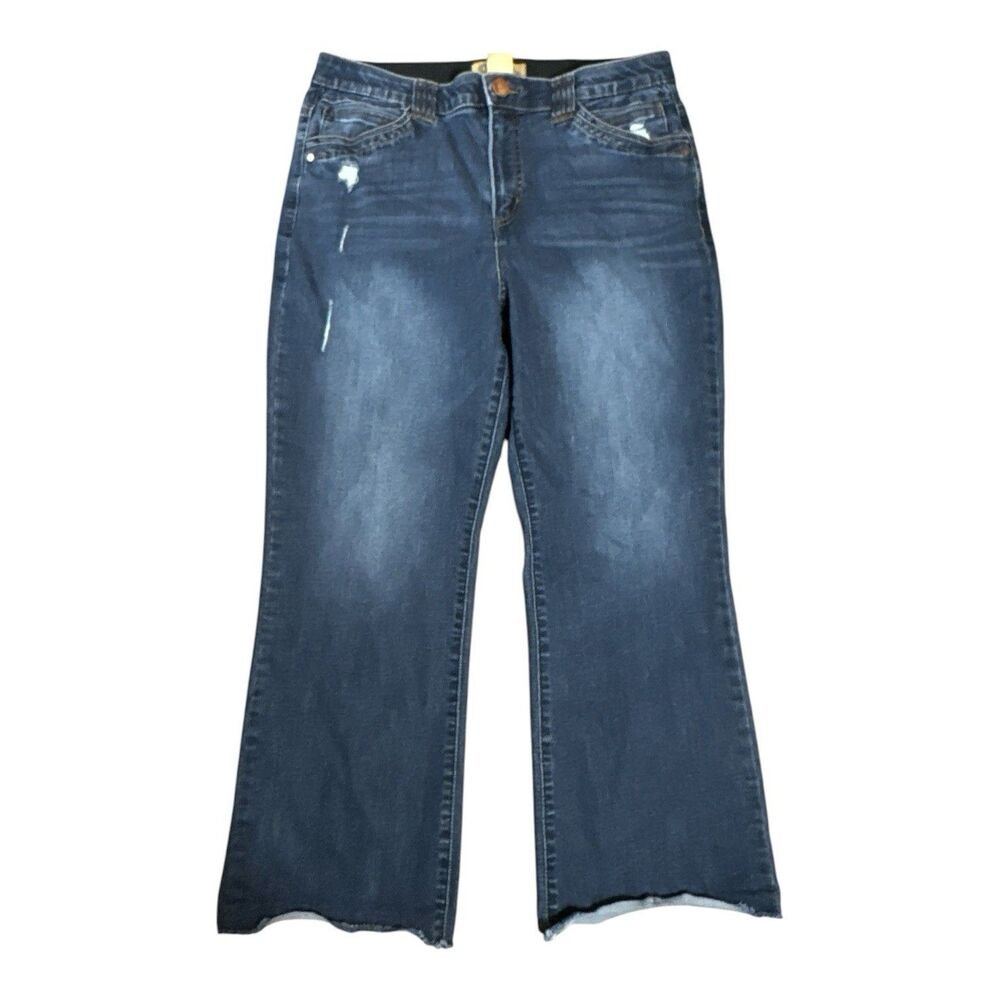Democracy Ab Technology Jeans Women’s Sz 14 Distressed Raw Edge Wide Leg